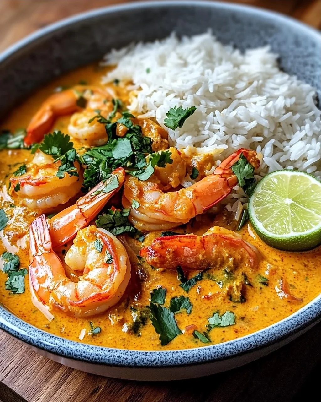 Aromatisches Garnelen Curry mit Kokosmilch und Reis