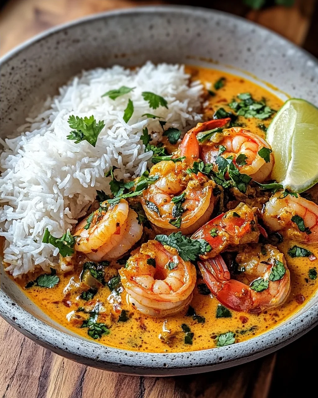 Aromatisches Garnelen Curry mit Kokosmilch und Reis