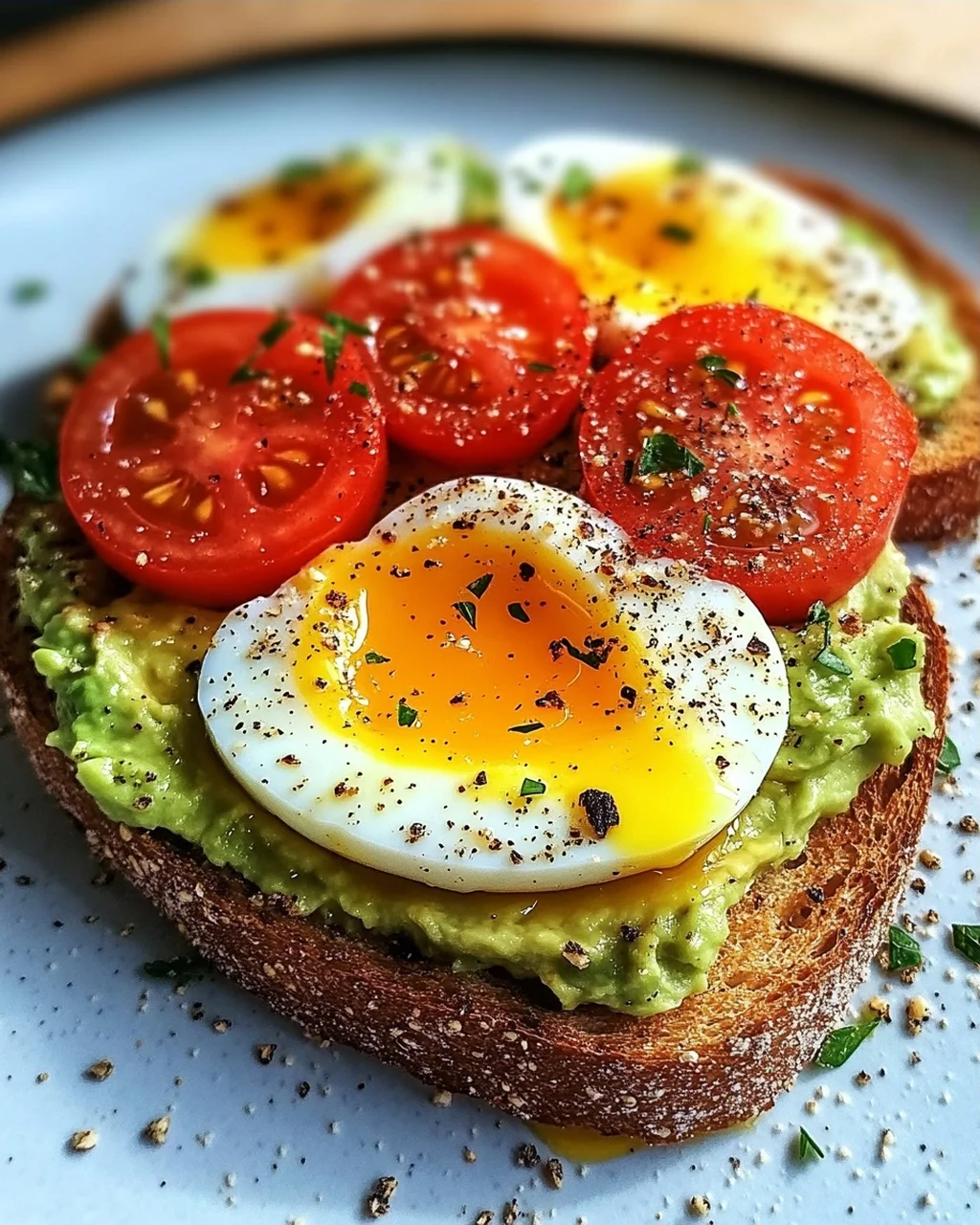 Avocado Toast mit Ei und Tomaten
