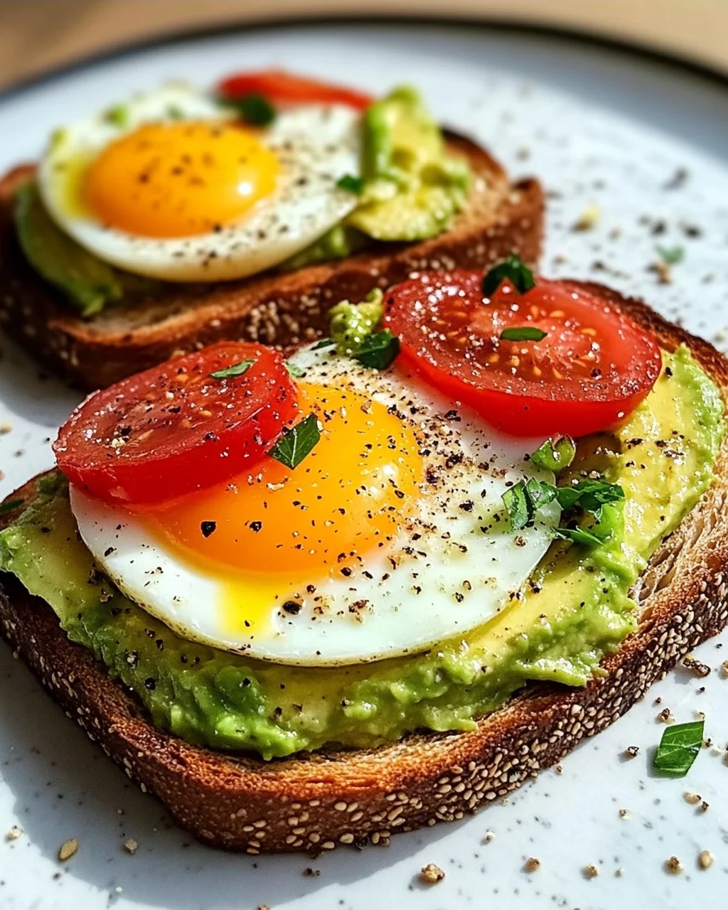 Avocado Toast mit Ei und Tomaten