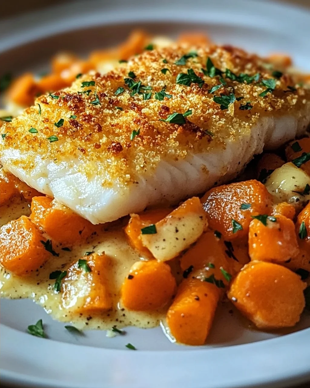 Baked Coalfish with Mustard Carrots