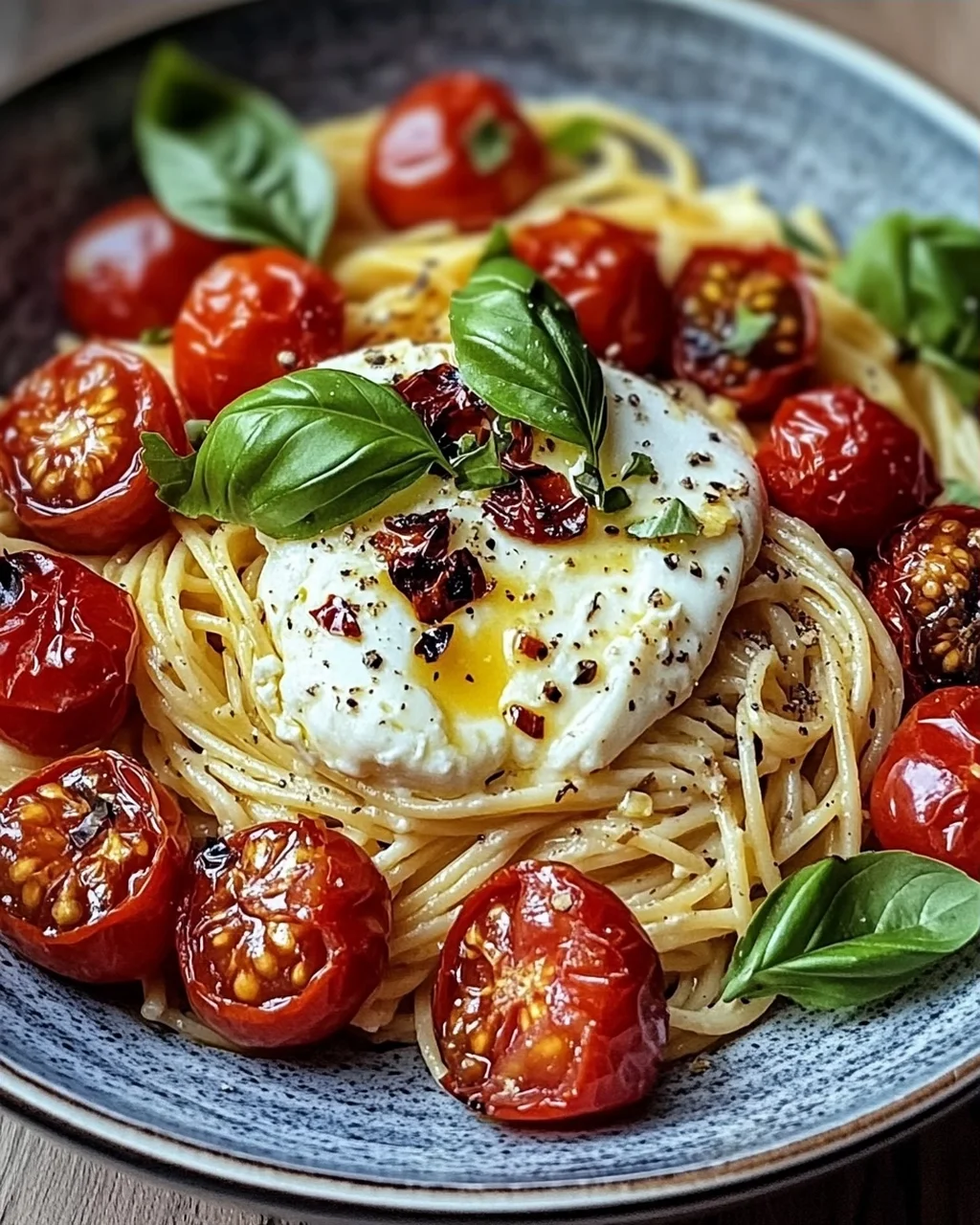 Burrata Pasta mit Tomaten aus dem Ofen