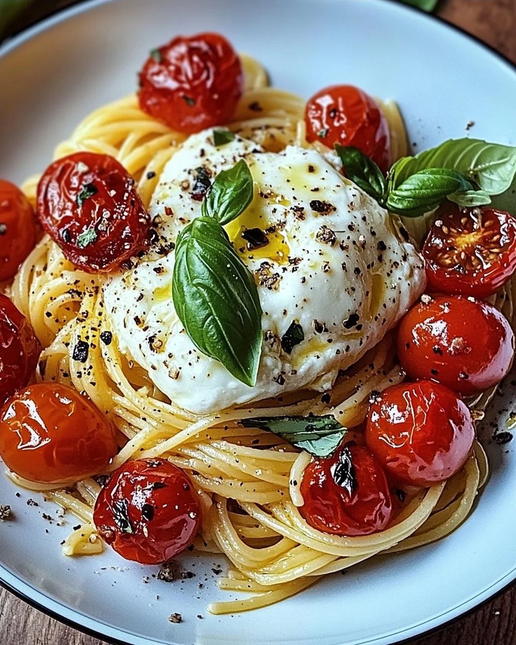 Burrata Pasta mit Tomaten aus dem Ofen