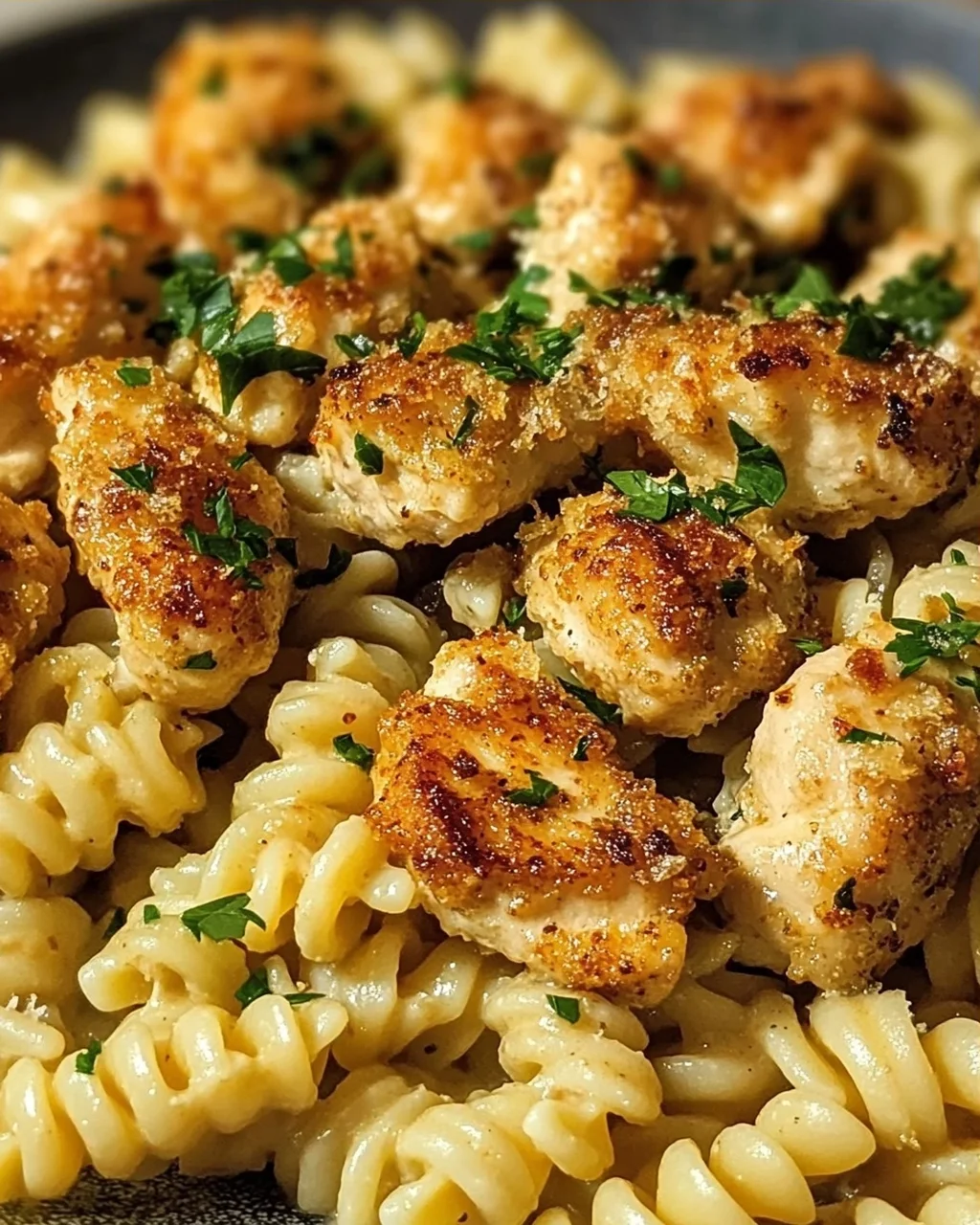 Cremige Knoblauch-Parmesan Hähnchen-Häppchen mit Rotini