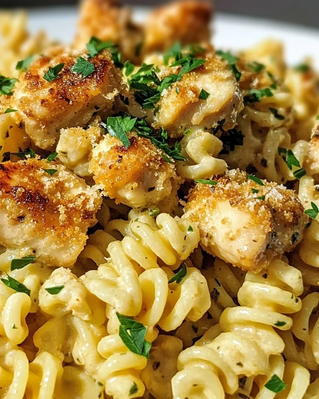 Cremige Knoblauch-Parmesan Hähnchen-Häppchen mit Rotini