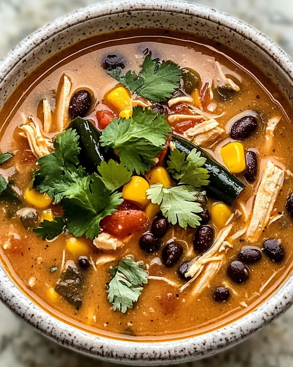 Einfache Hähnchen-, Poblano- und schwarze Bohnensuppe