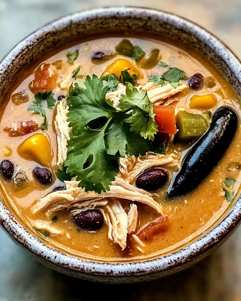 Einfache Hähnchen-, Poblano- und schwarze Bohnensuppe