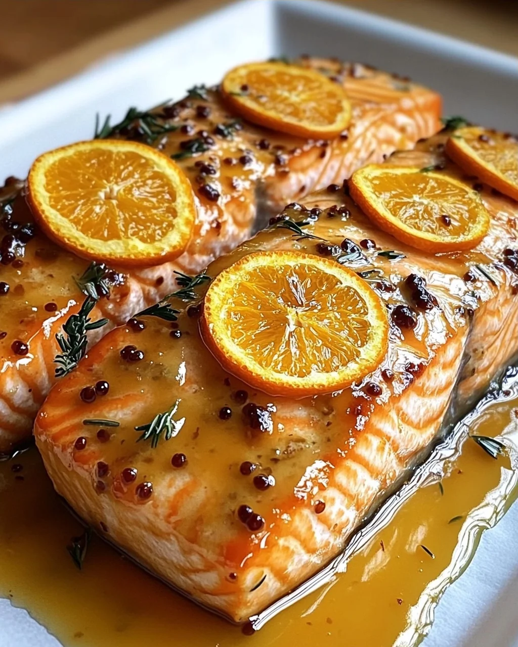 Gebackener Orangen-Lachs mit Honig-Senf-Glasur
