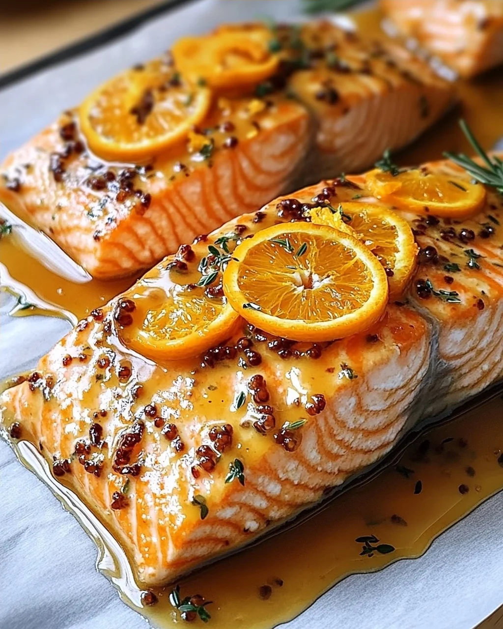 Gebackener Orangen-Lachs mit Honig-Senf-Glasur