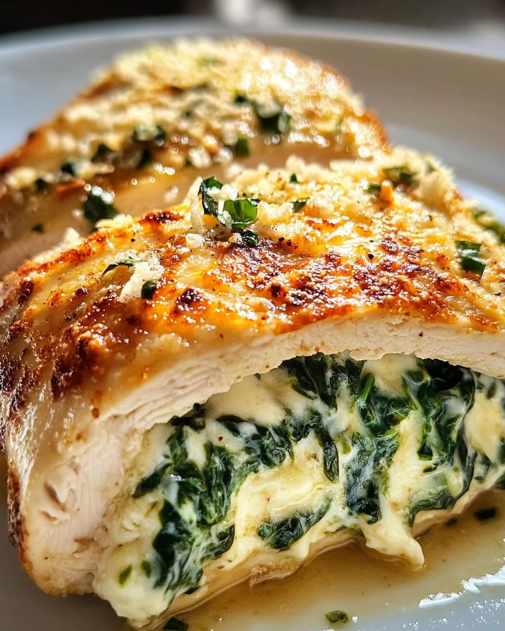 Gefüllte Hähnchenbrust mit Frischkäse und Spinat