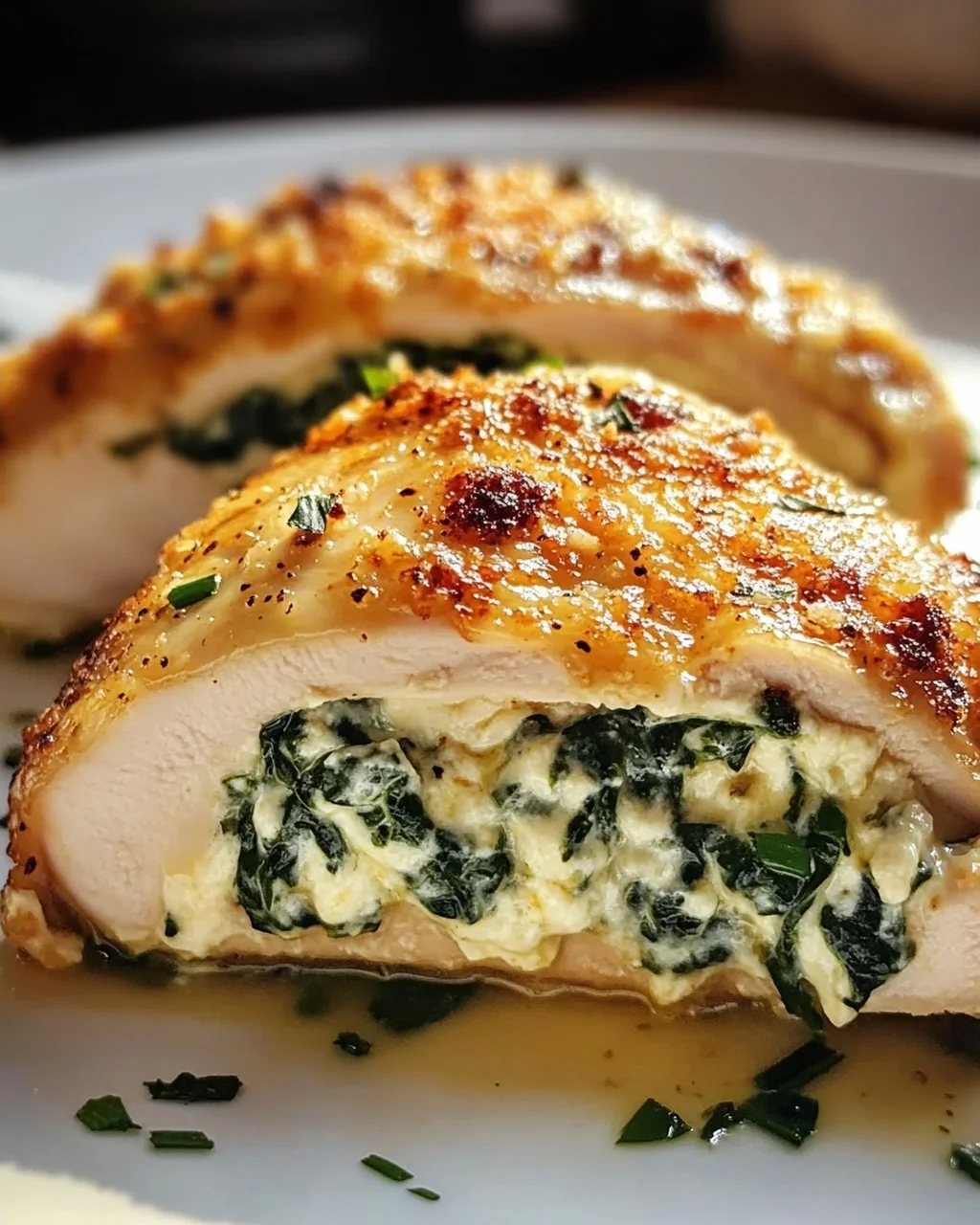 Gefüllte Hähnchenbrust mit Frischkäse und Spinat