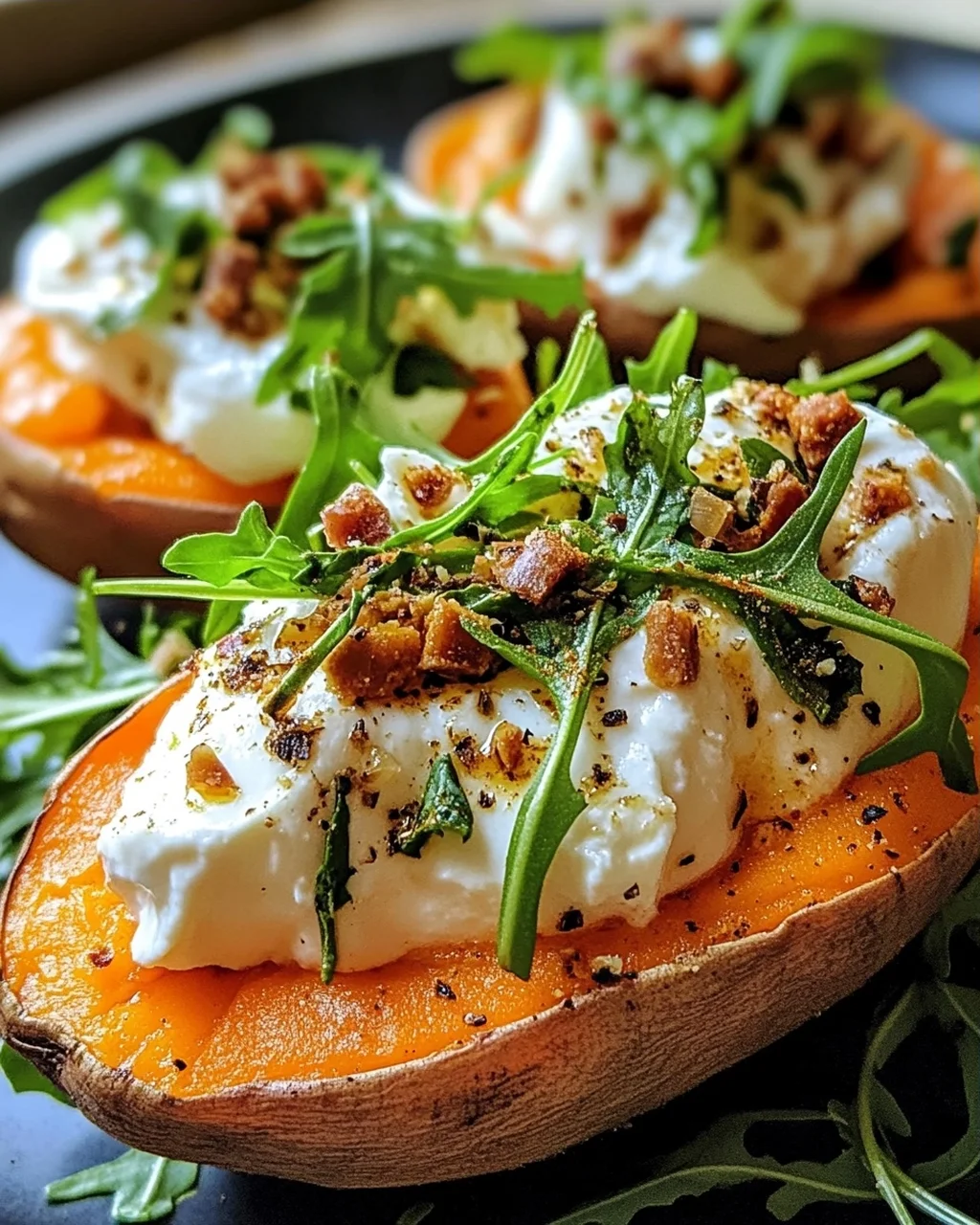 Gefüllte Süßkartoffeln mit Burrata