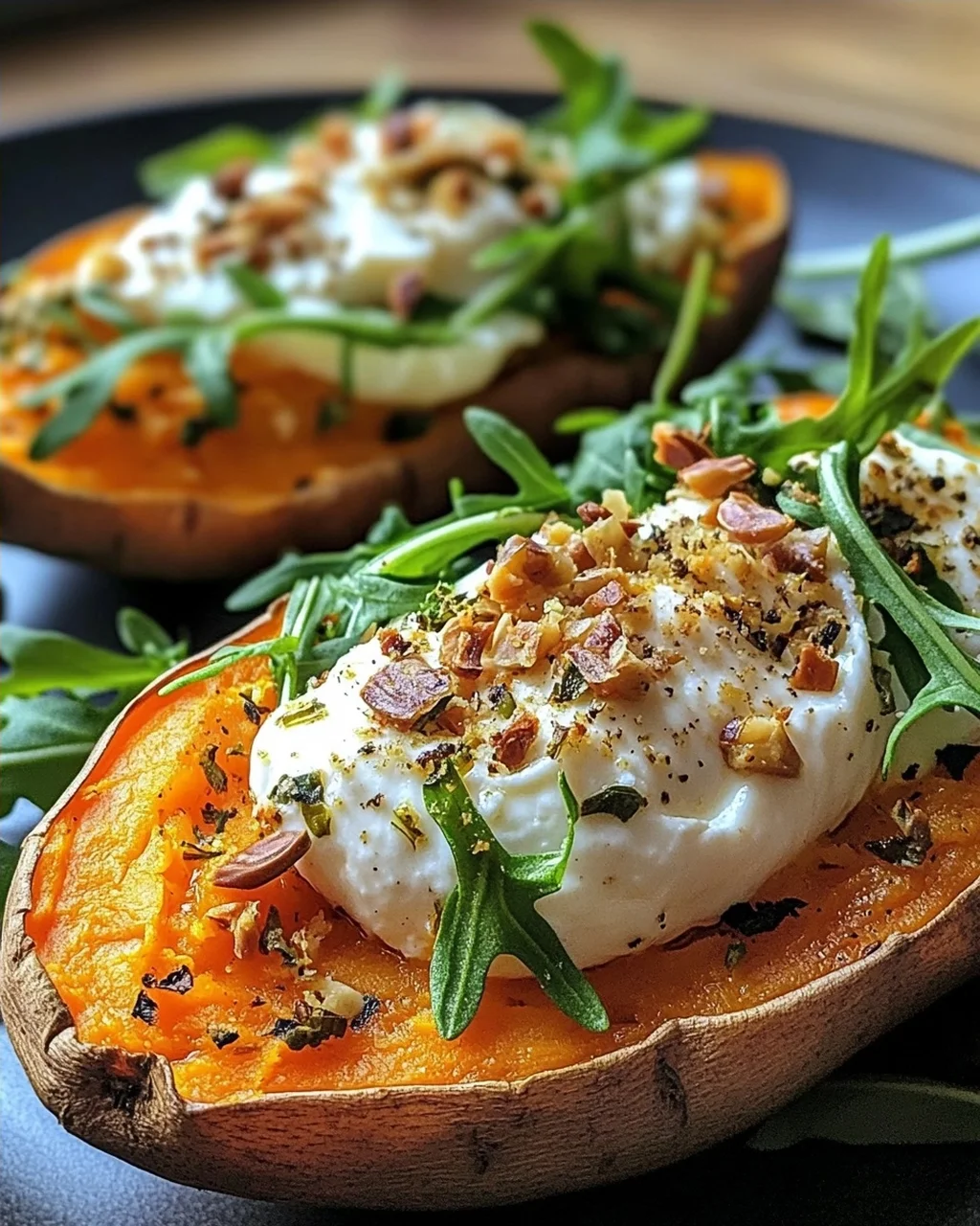 Gefüllte Süßkartoffeln mit Burrata