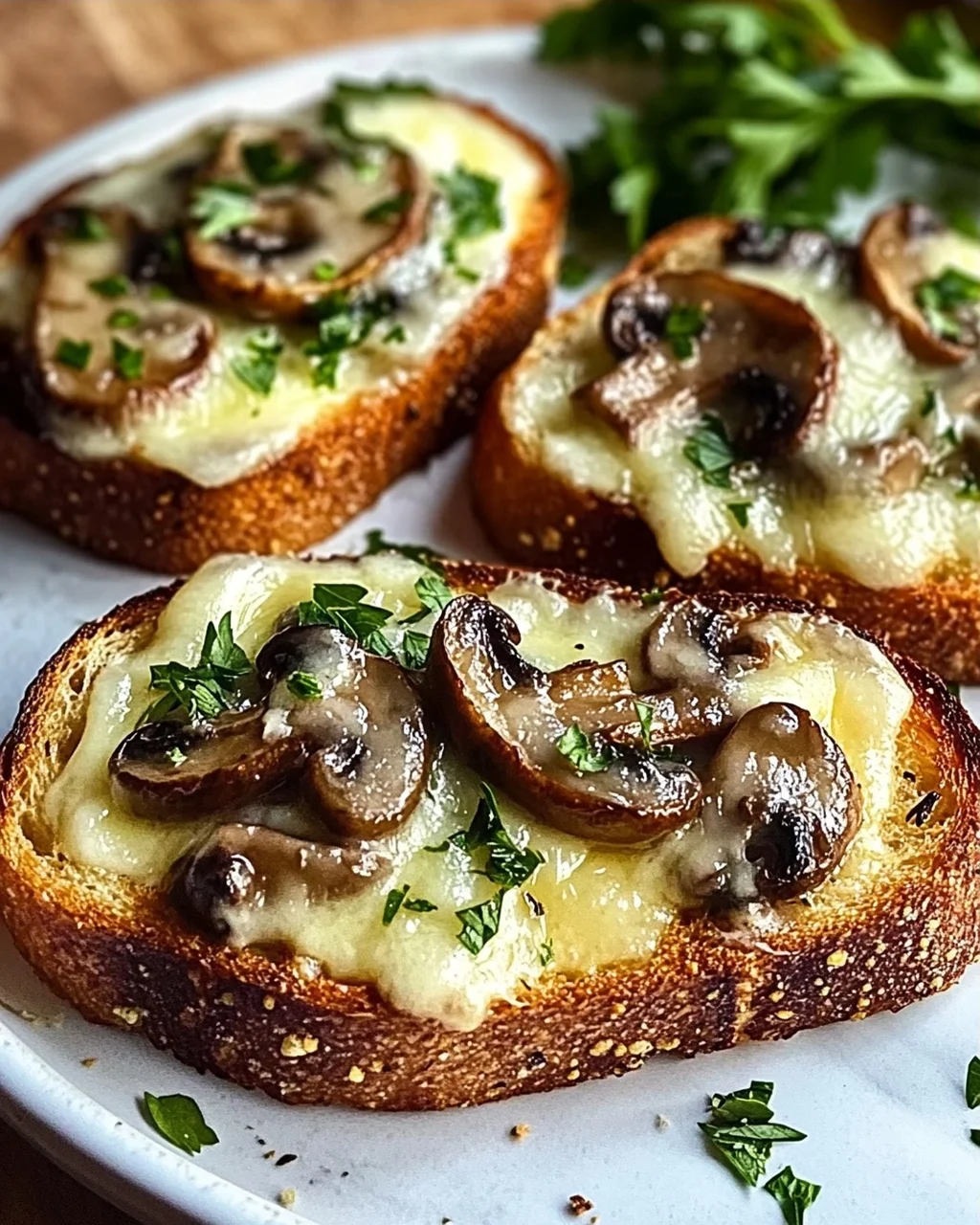 Knusprige Käse-Beef-Champignon-Knoblauch-Toasts Rezept