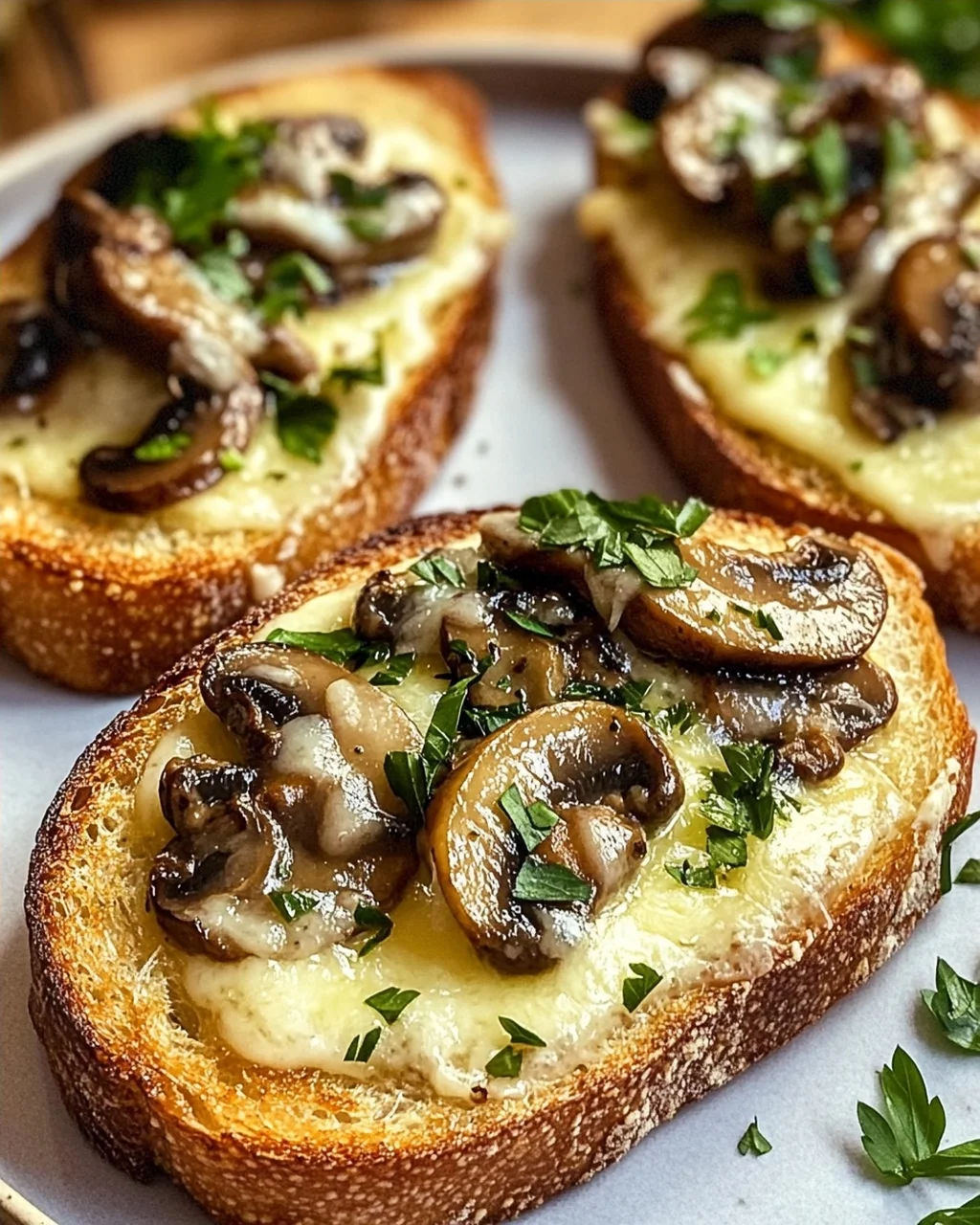 Knusprige Käse-Beef-Champignon-Knoblauch-Toasts Rezept