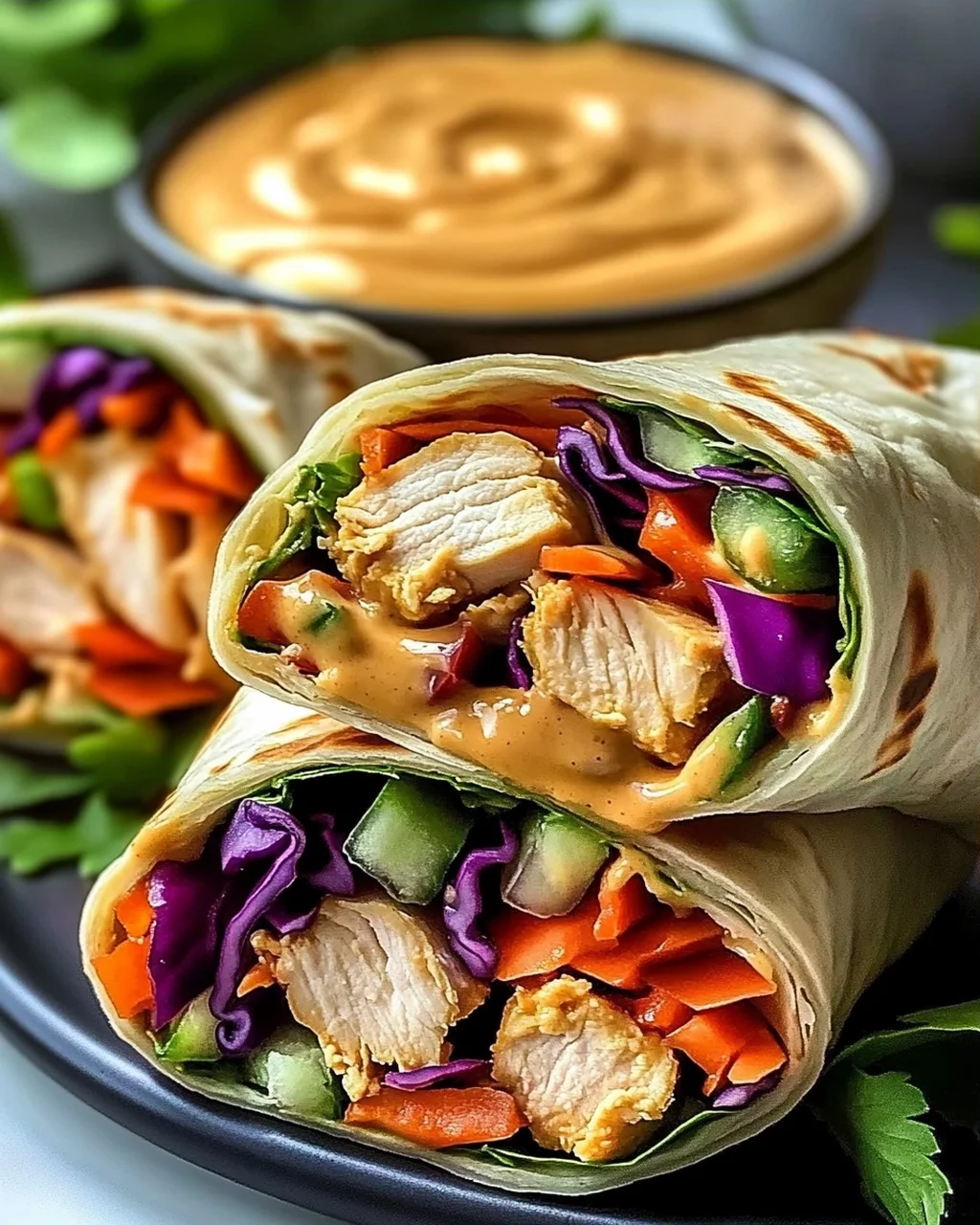 Köstliche Thai Erdnuss Hähnchen Wraps