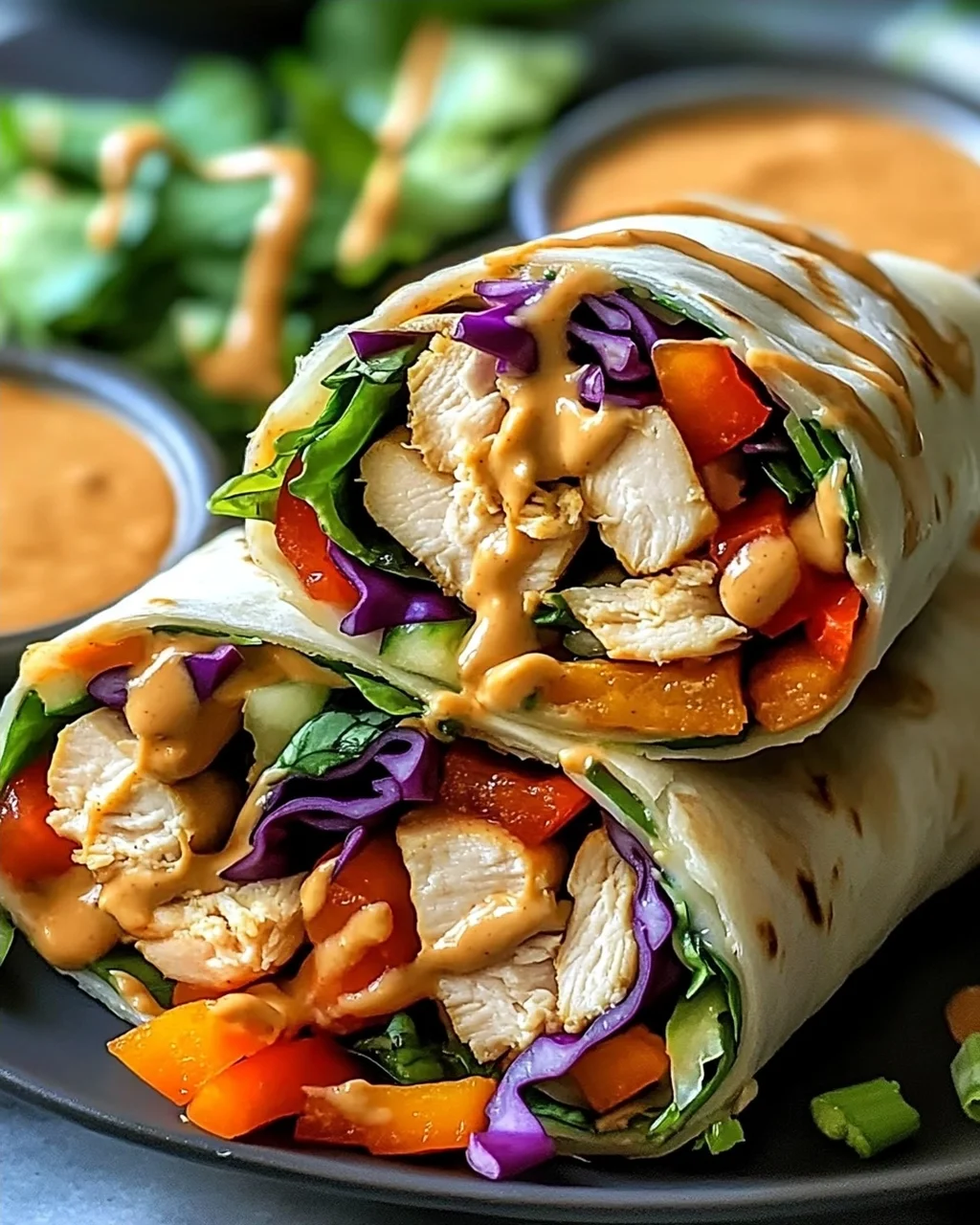 Köstliche Thai Erdnuss Hähnchen Wraps