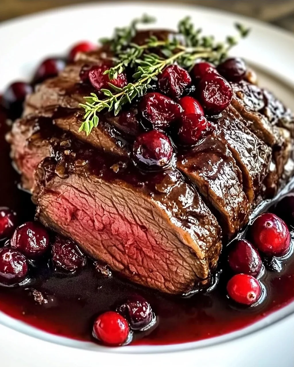 Langsam geschmortes Rindfleisch mit Cranberry-Balsamico-Glasur