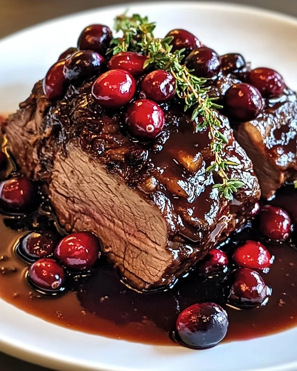 Langsam geschmortes Rindfleisch mit Cranberry-Balsamico-Glasur