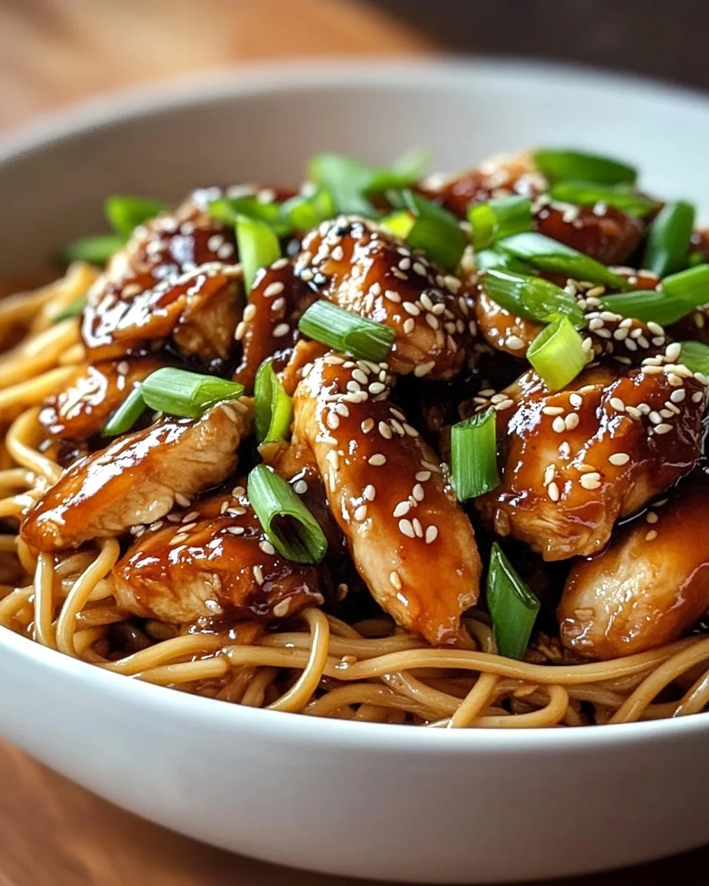 Leckere Hähnchen Teriyaki Nudeln mit Sesam & Frühlingszwiebeln