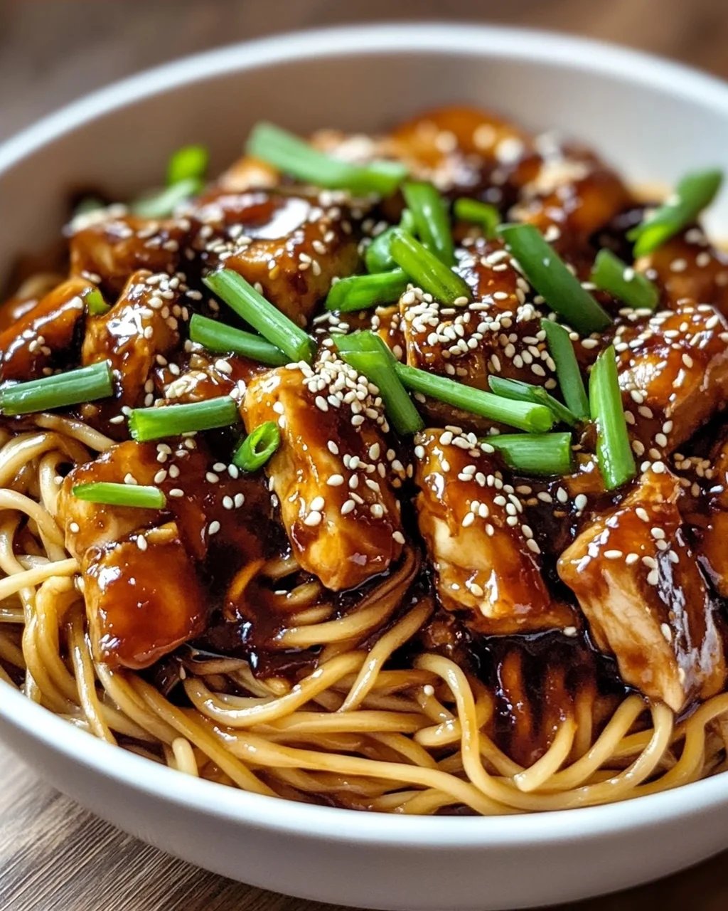 Leckere Hähnchen Teriyaki Nudeln mit Sesam & Frühlingszwiebeln