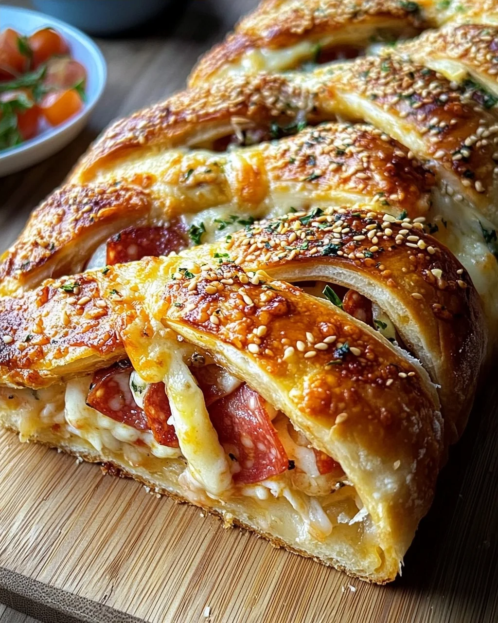 Pizza-Strudel (auch Pizza-Zopf genannt) aus fertigem Pizzateig
