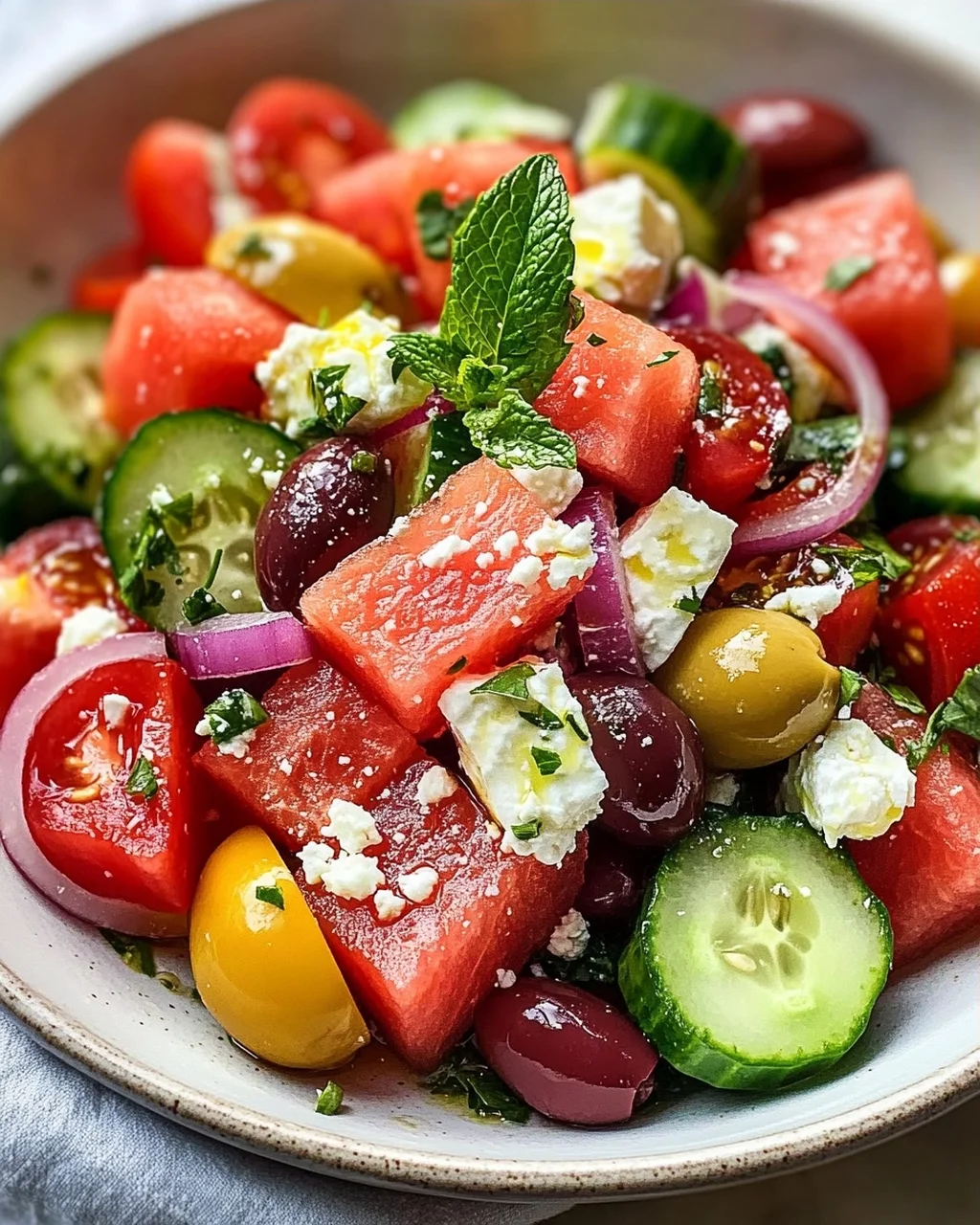Sommerlicher Griechischer Salat mit Wassermelone & Minze