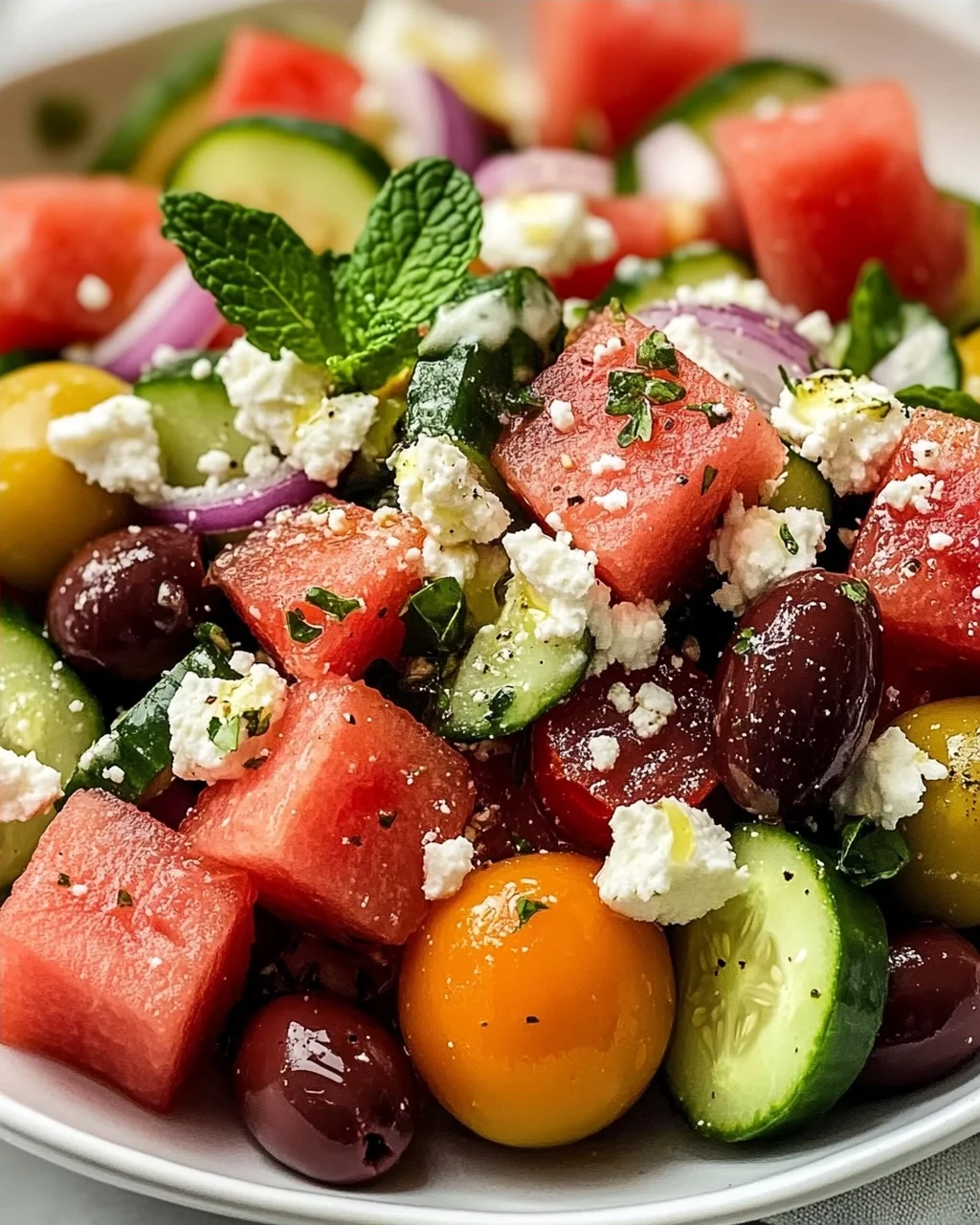 Sommerlicher Griechischer Salat mit Wassermelone & Minze