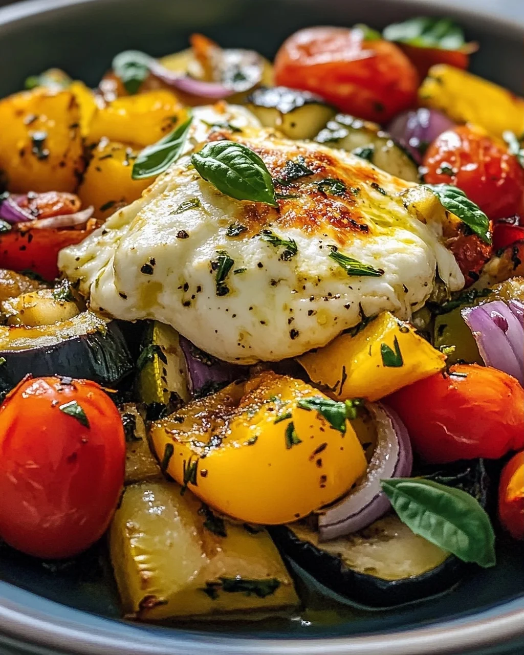 Überbackener Mozzarella auf Ofengemüse – Lecker & Gesund