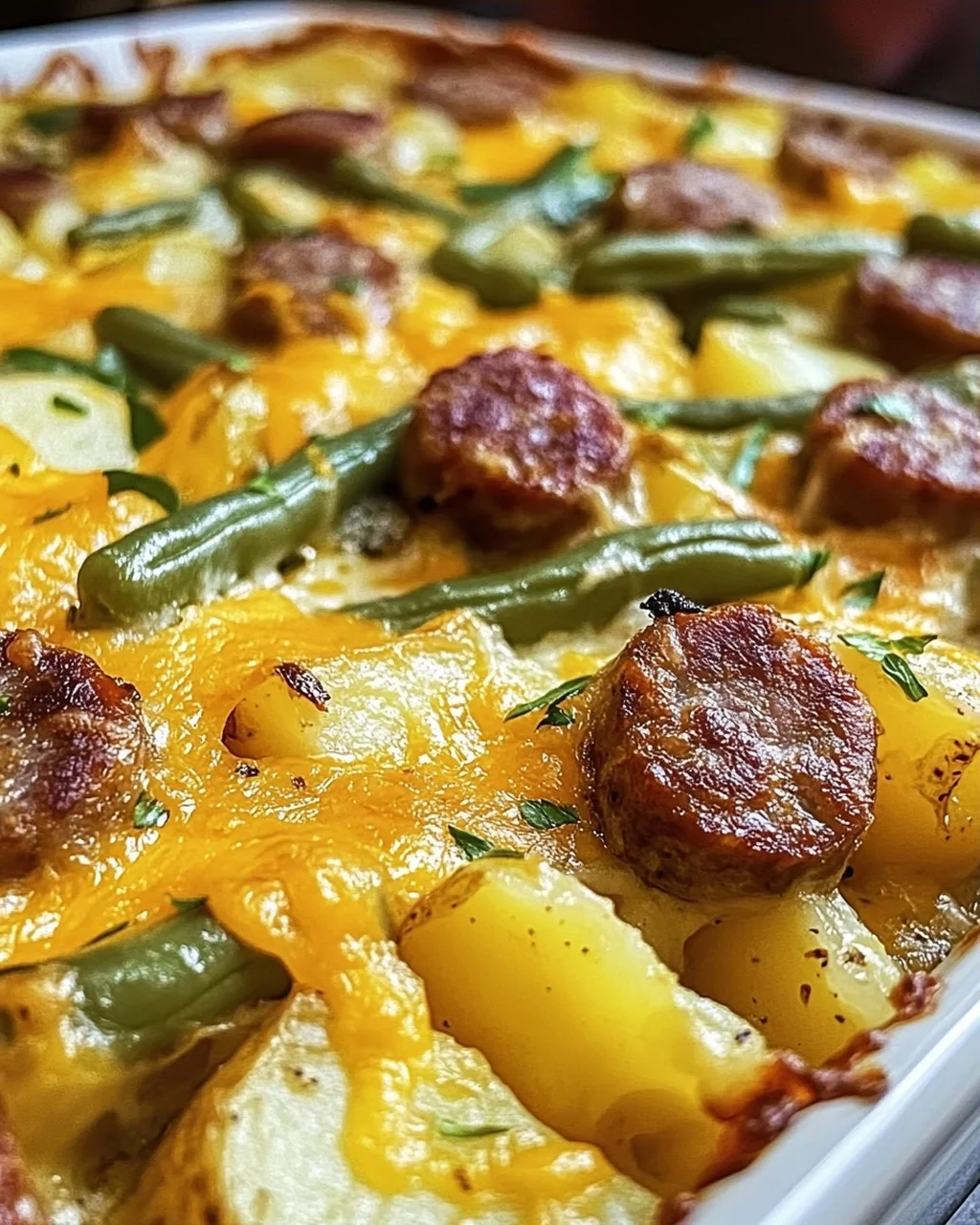 Wurst Bohne Kartoffel Auflauf für herzliche Abende