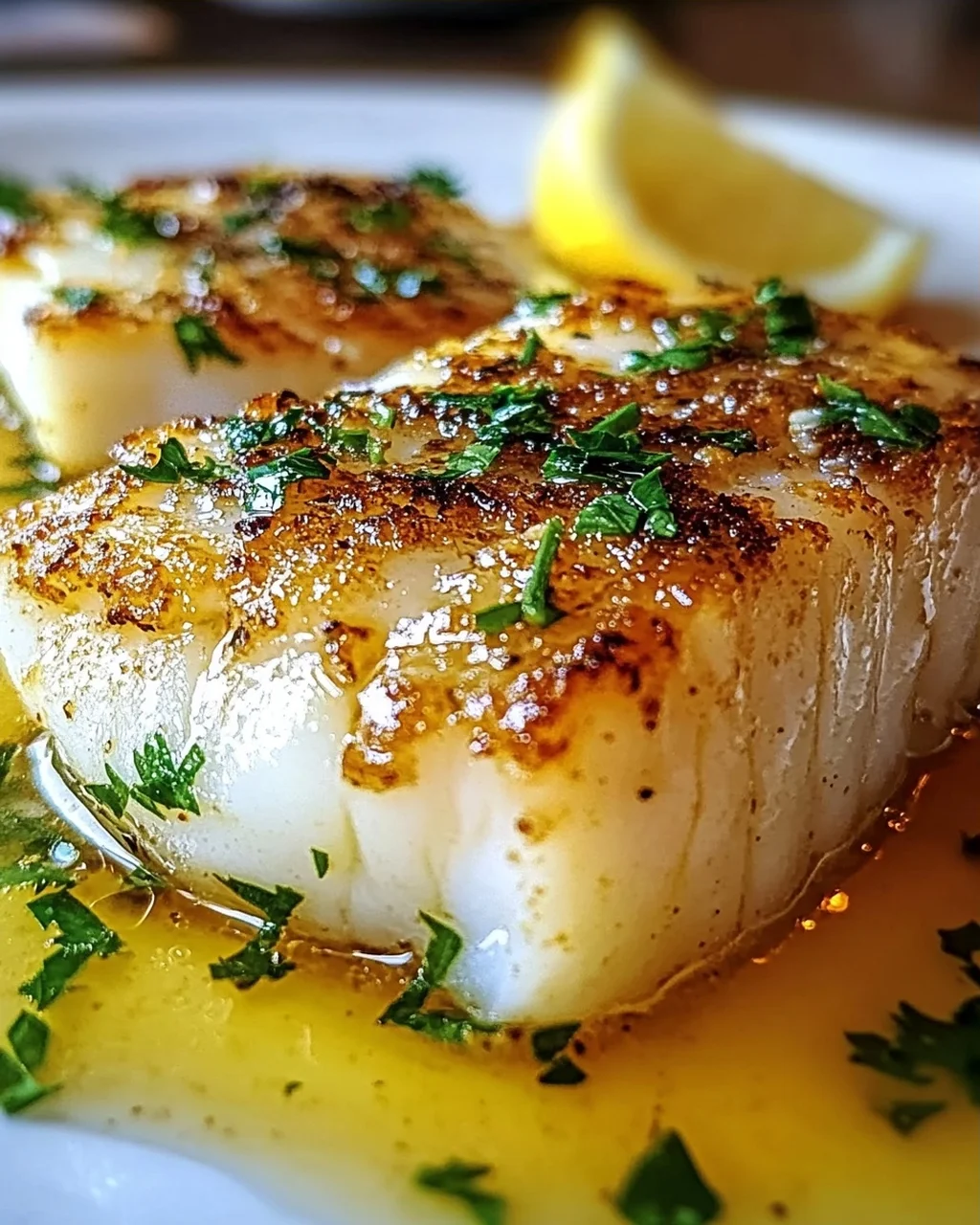 Zitronen-Knoblauch-Butter-Kabeljau mit Knuspriger Haut