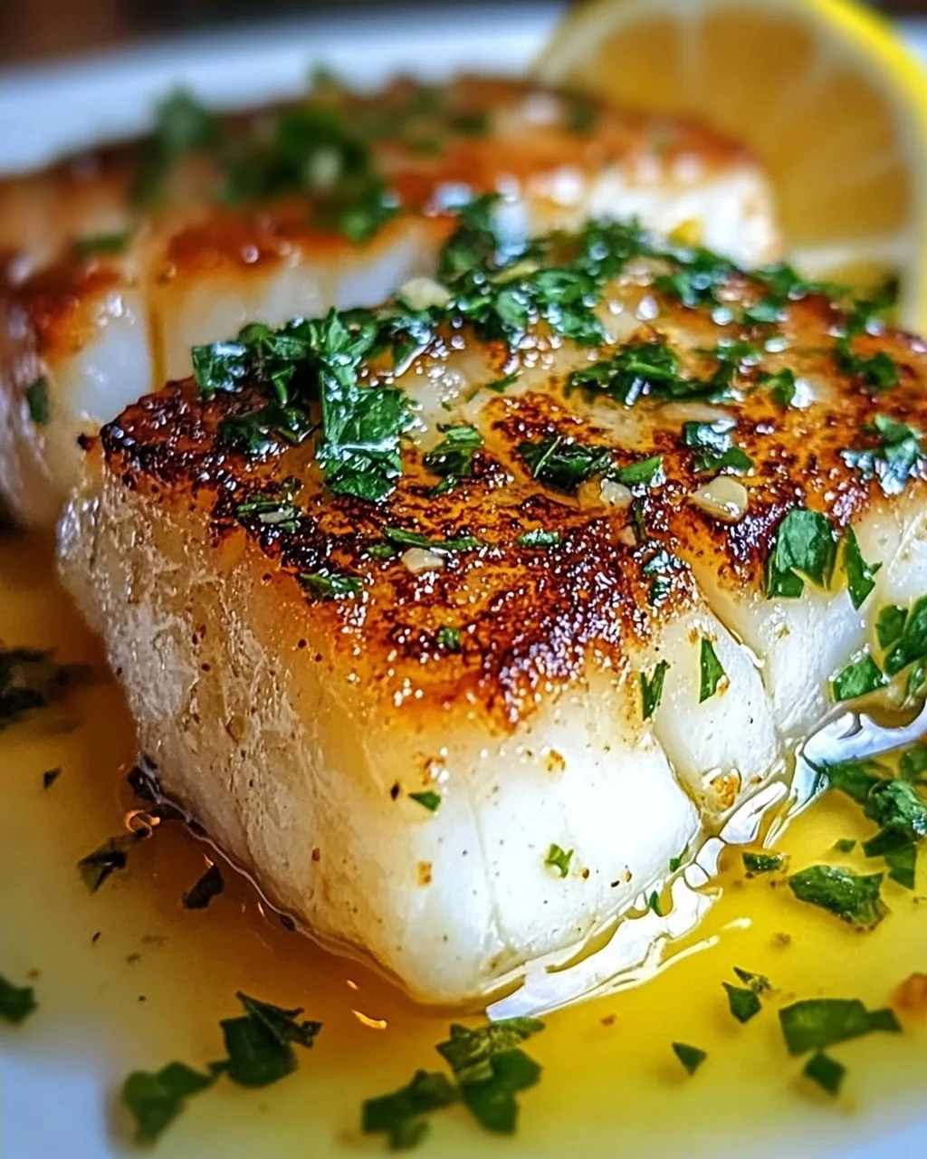 Zitronen-Knoblauch-Butter-Kabeljau mit Knuspriger Haut