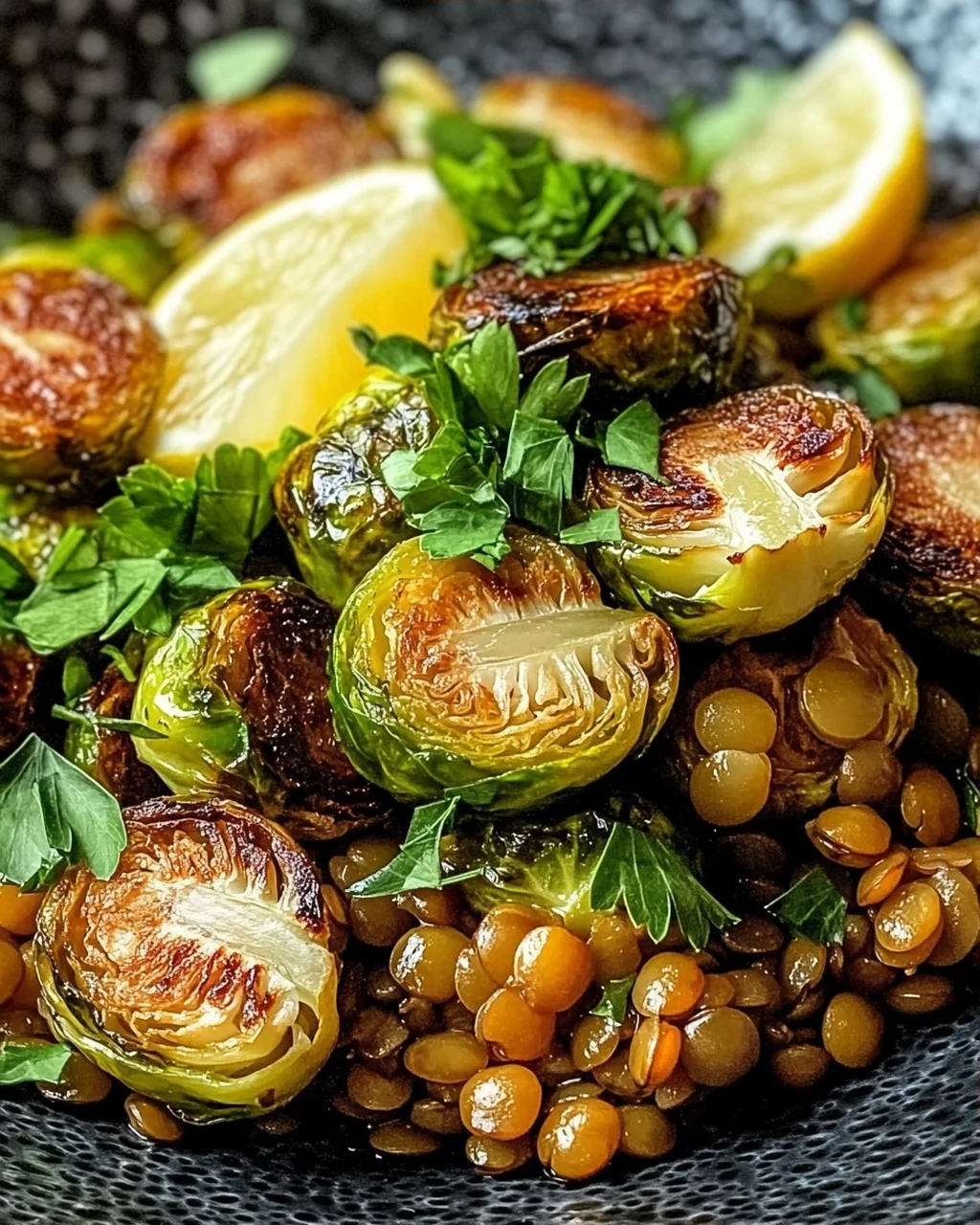gebratener Rosenkohl mit Berglinsen